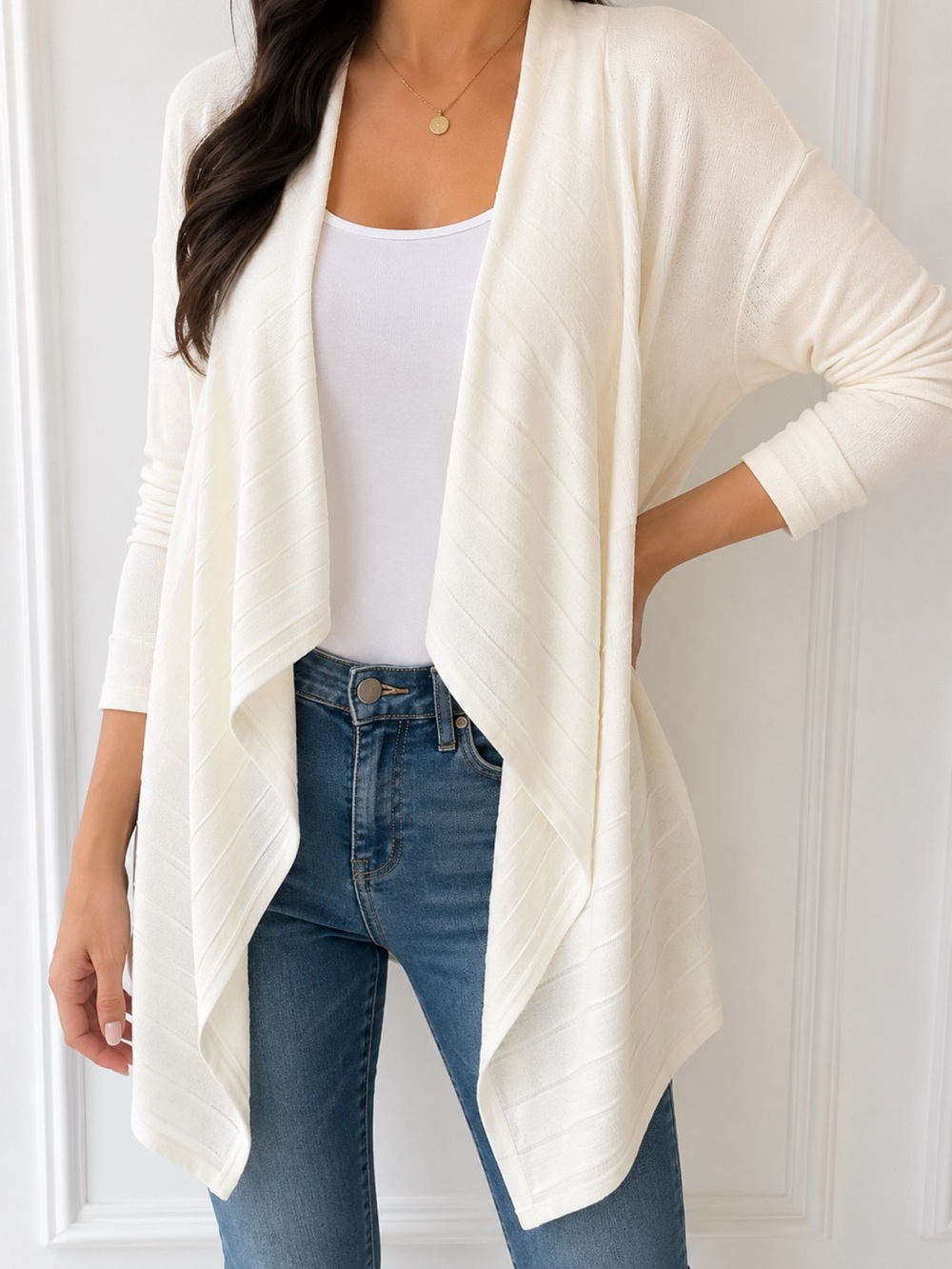 Worthington Cream Open-Front Draped Cardigan Size XL Lightweight layering Piece